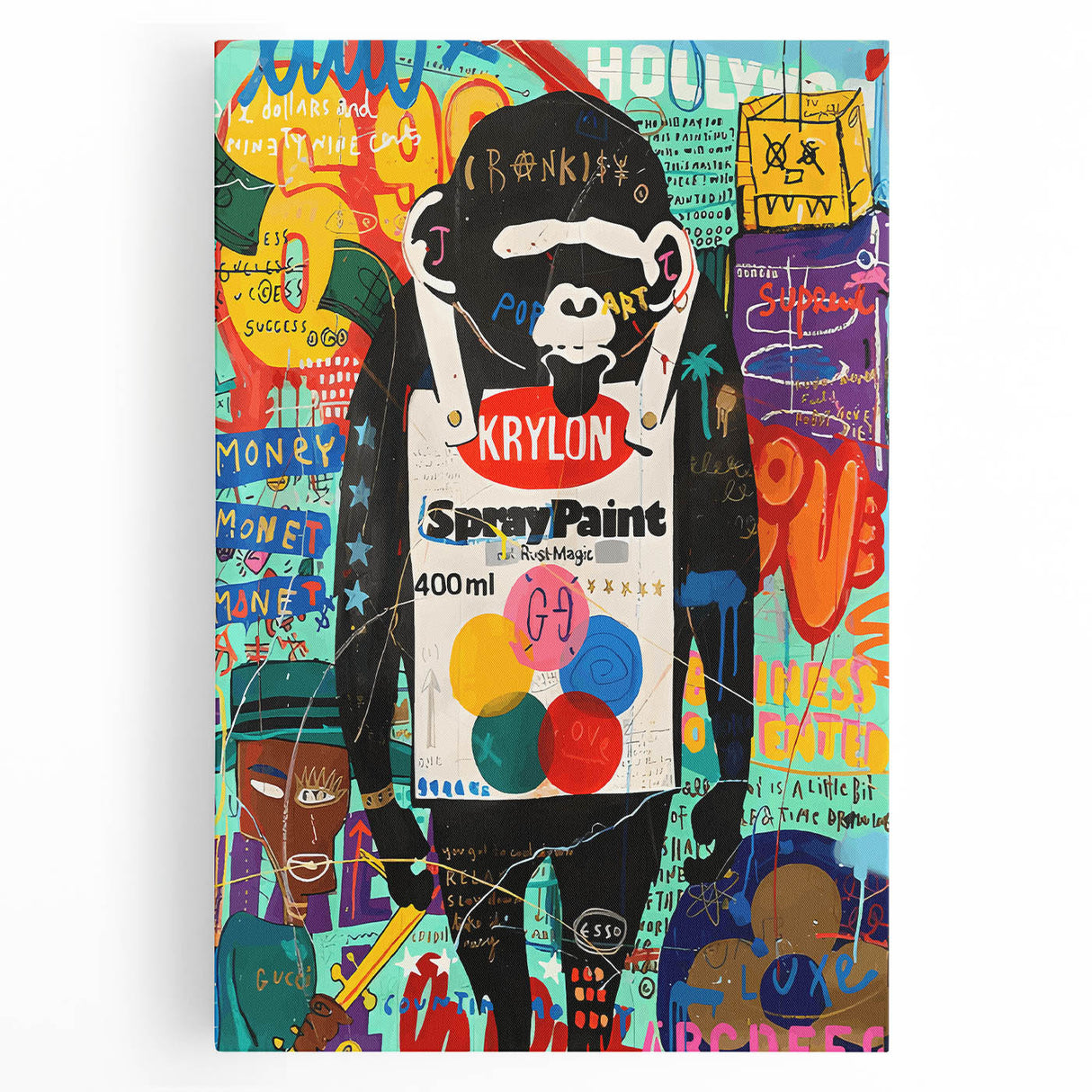 Vibrant Pop Art Wall Art – Colorful Spray Paint Monkey Canvas