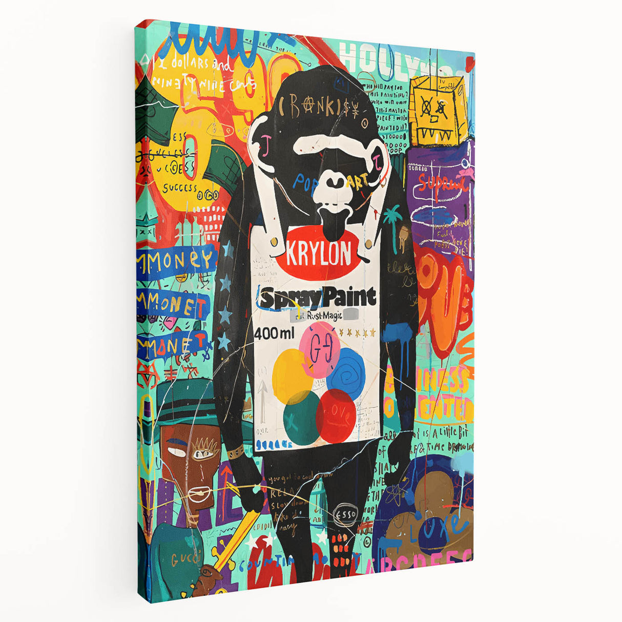 Vibrant Pop Art Wall Art – Colorful Spray Paint Monkey Canvas