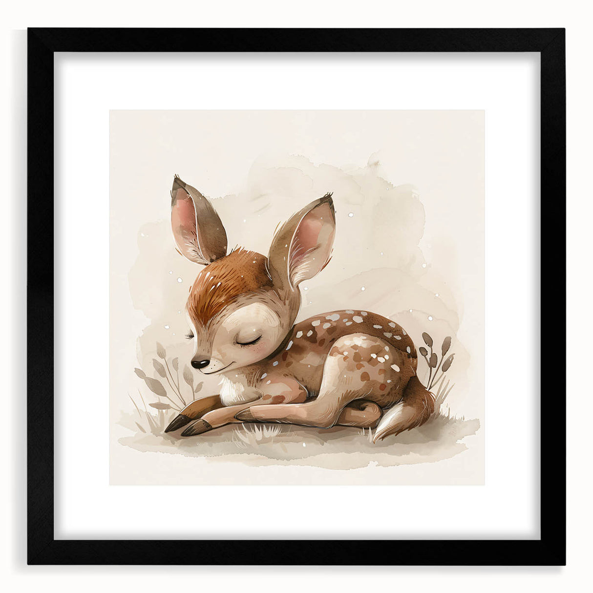 Adorable Sleeping Deer - Kids Room Wall Art Canvas and Framed Options