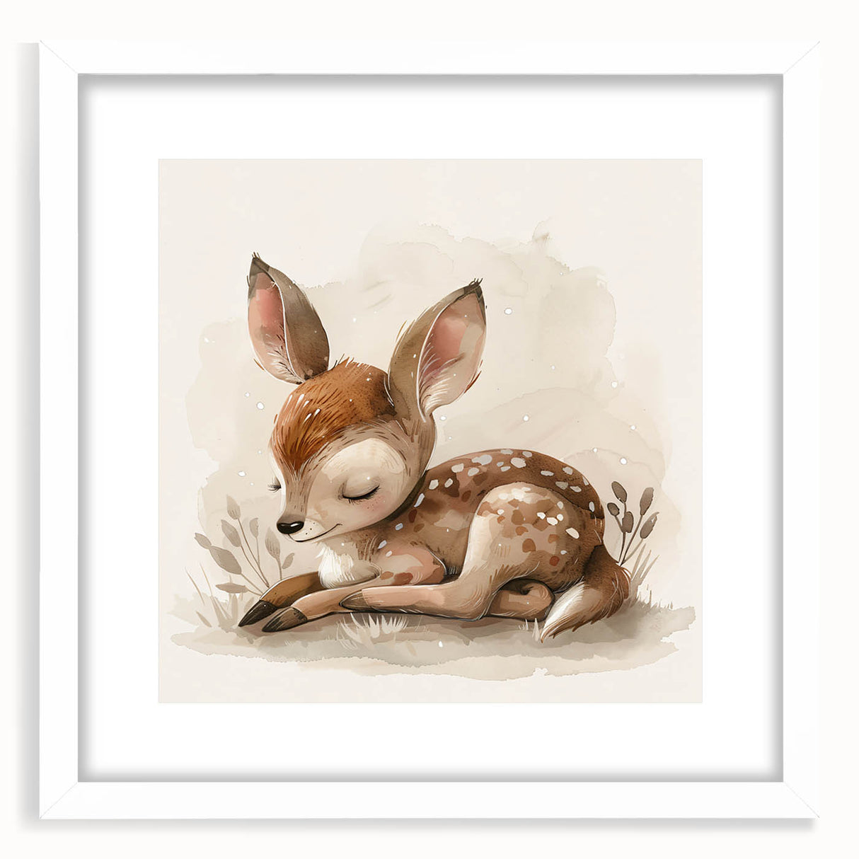 Adorable Sleeping Deer - Kids Room Wall Art Canvas and Framed Options