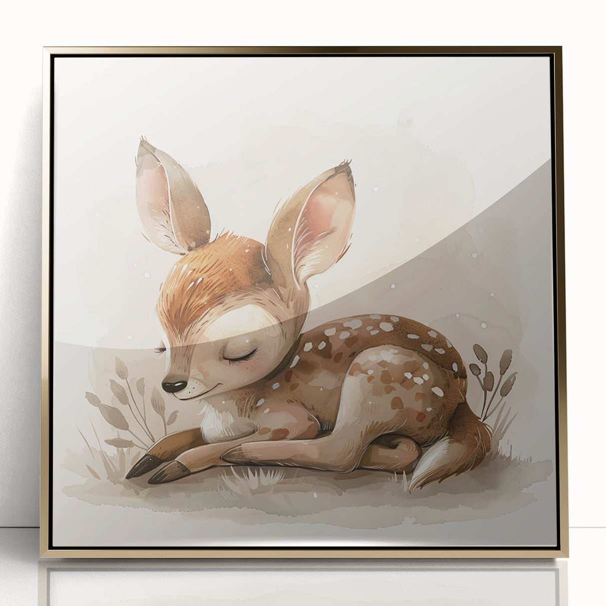 Adorable Sleeping Deer - Kids Room Wall Art Canvas and Framed Options
