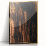 Large art print of a mid-century modernist autumn scene in gold and orange tones, framed acrylic.