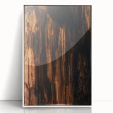 Art deco poster featuring an array of autumn leaves in muted orange and brown tones, presented as a framed acrylic print.