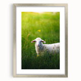 Textured art print of abstract spring theme in muted greens and whites, framed in silver, ideal for bedroom wall decor.