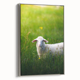 Landscape art painting of a spring scene on framed canvas, featuring vibrant green and yellow tones.