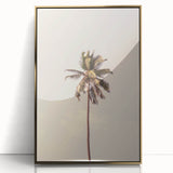 Large art print of a mid-century modernist summer scene on framed acrylic, featuring warm gold and green tones.