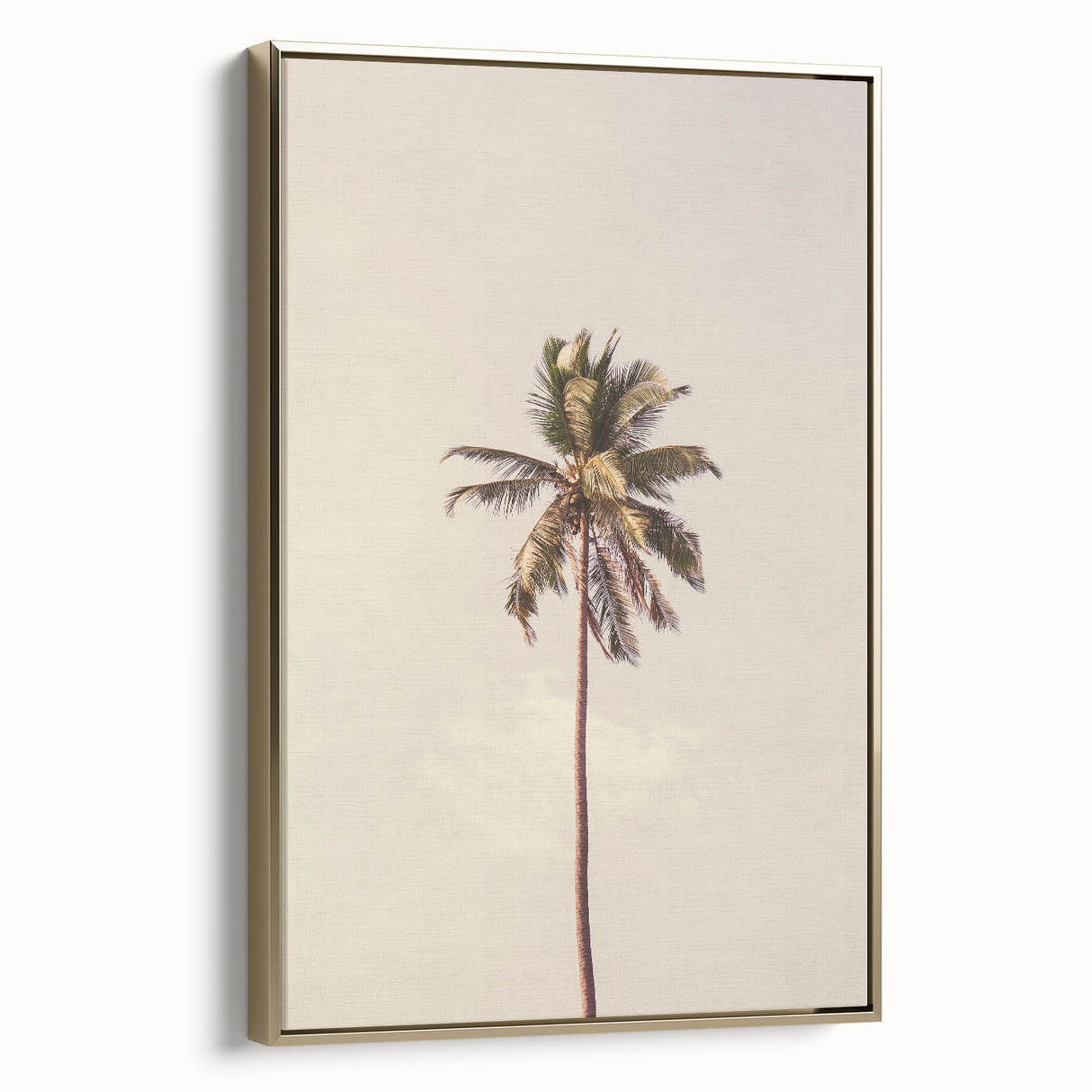 Framed canvas depicting a vintage landscape painting with lush greenery and gold accents, ideal for bedroom wall art.