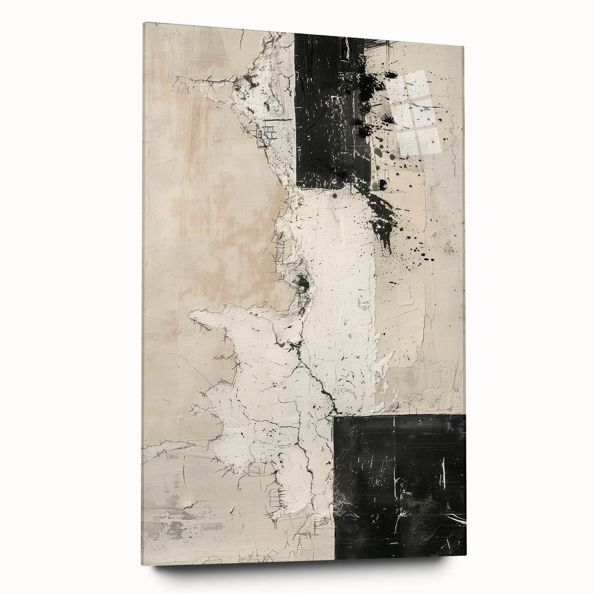 Mid Century Modern Abstract Art - Black and White Minimalist Textured Decor