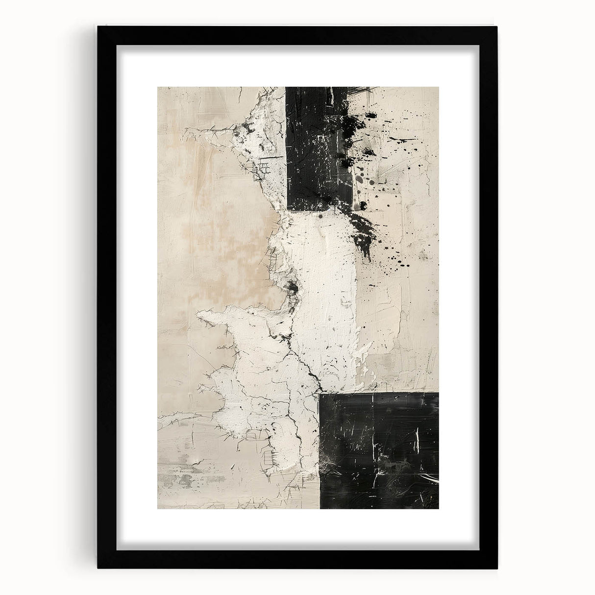 Mid Century Modern Abstract Art - Black and White Minimalist Textured Decor