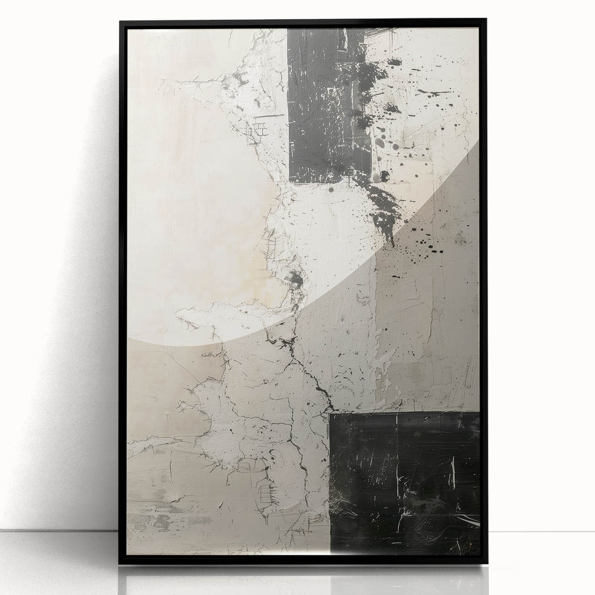 Mid Century Modern Abstract Art - Black and White Minimalist Textured Decor