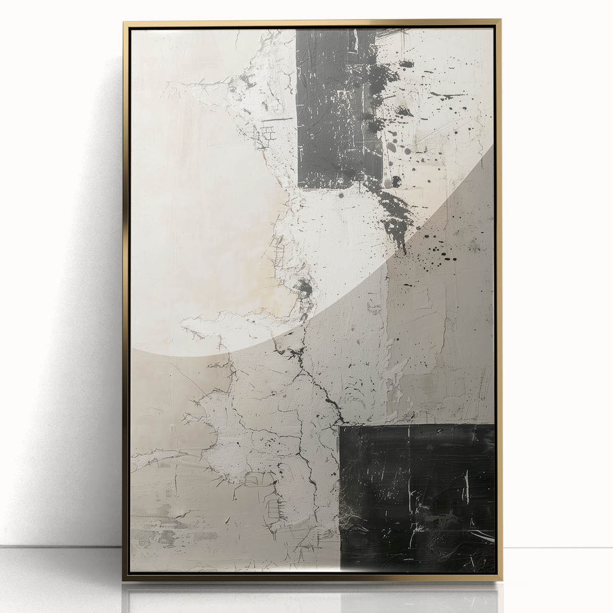 Mid Century Modern Abstract Art - Black and White Minimalist Textured Decor