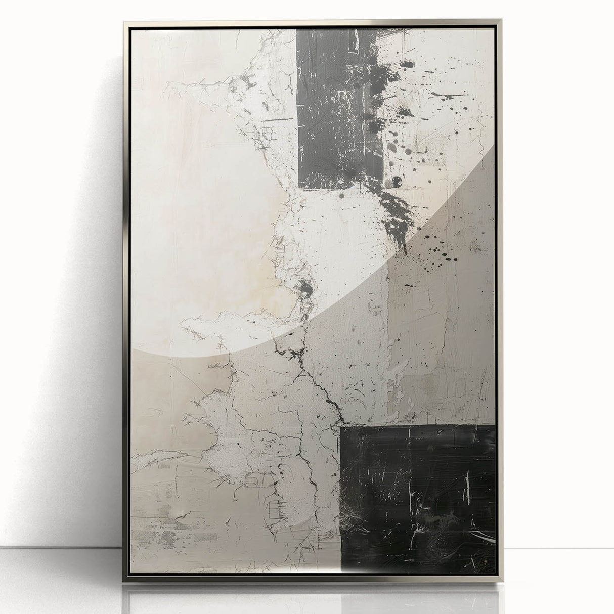 Mid Century Modern Abstract Art - Black and White Minimalist Textured Decor