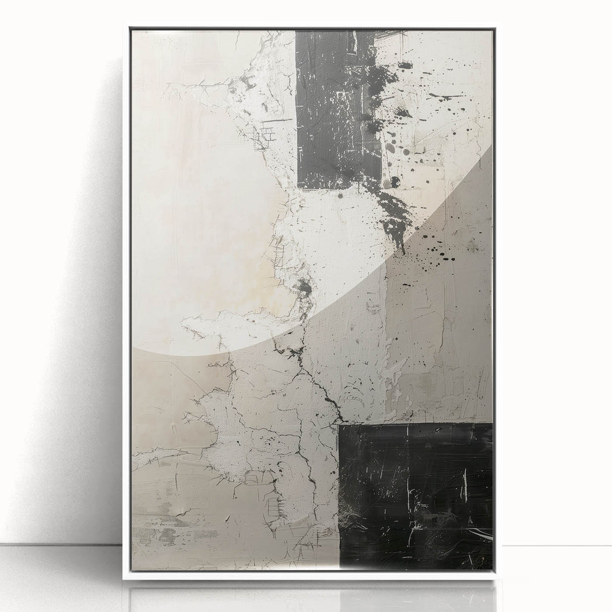 Mid Century Modern Abstract Art - Black and White Minimalist Textured Decor