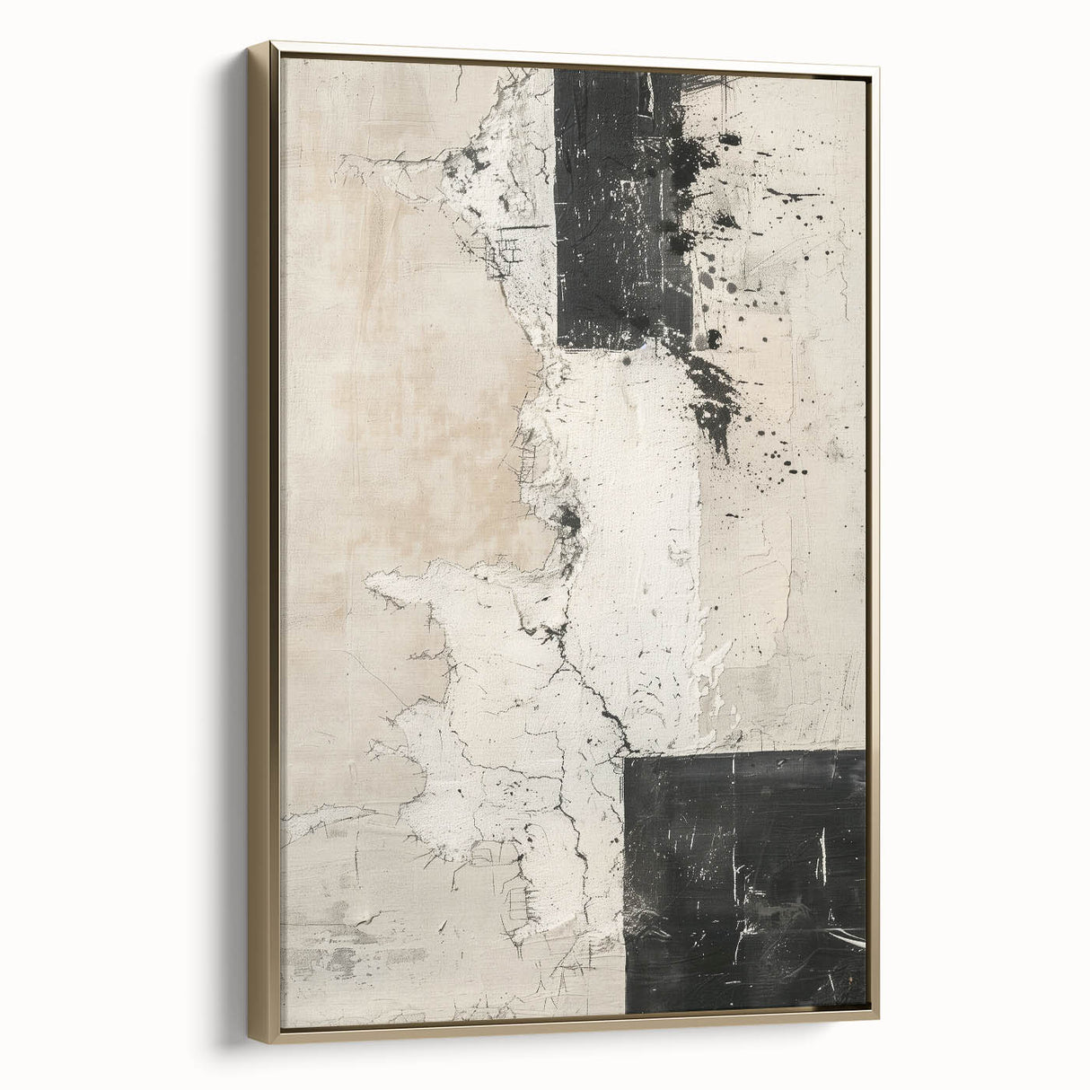 Mid Century Modern Abstract Art - Black and White Minimalist Textured Decor