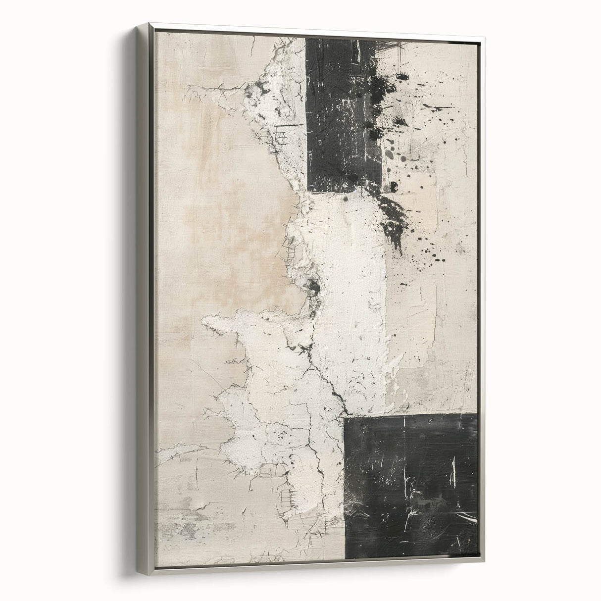 Mid Century Modern Abstract Art - Black and White Minimalist Textured Decor