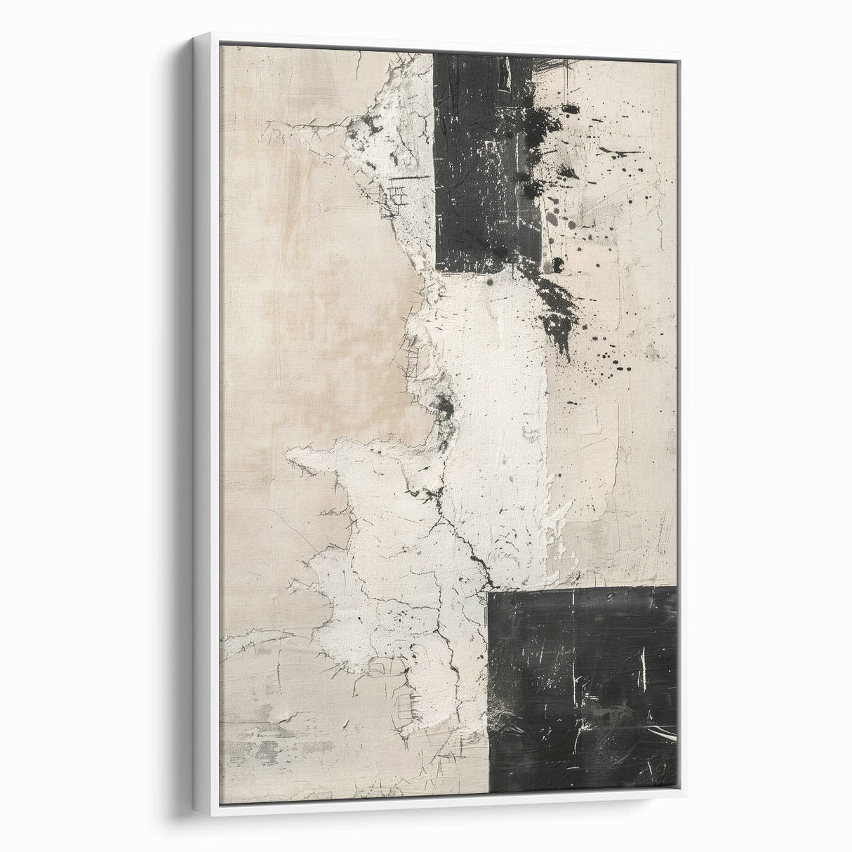 Mid Century Modern Abstract Art - Black and White Minimalist Textured Decor