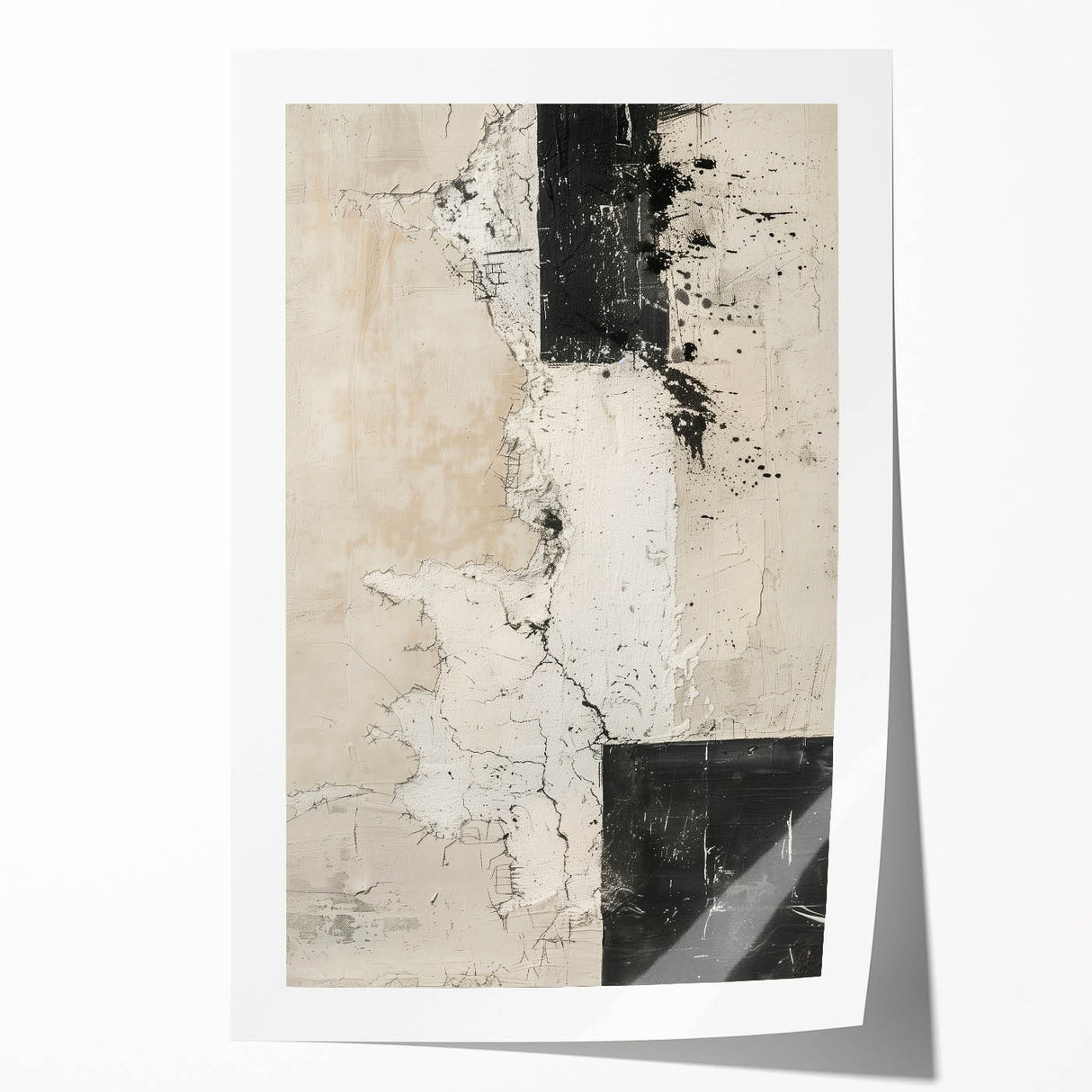 Mid Century Modern Abstract Art - Black and White Minimalist Textured Decor