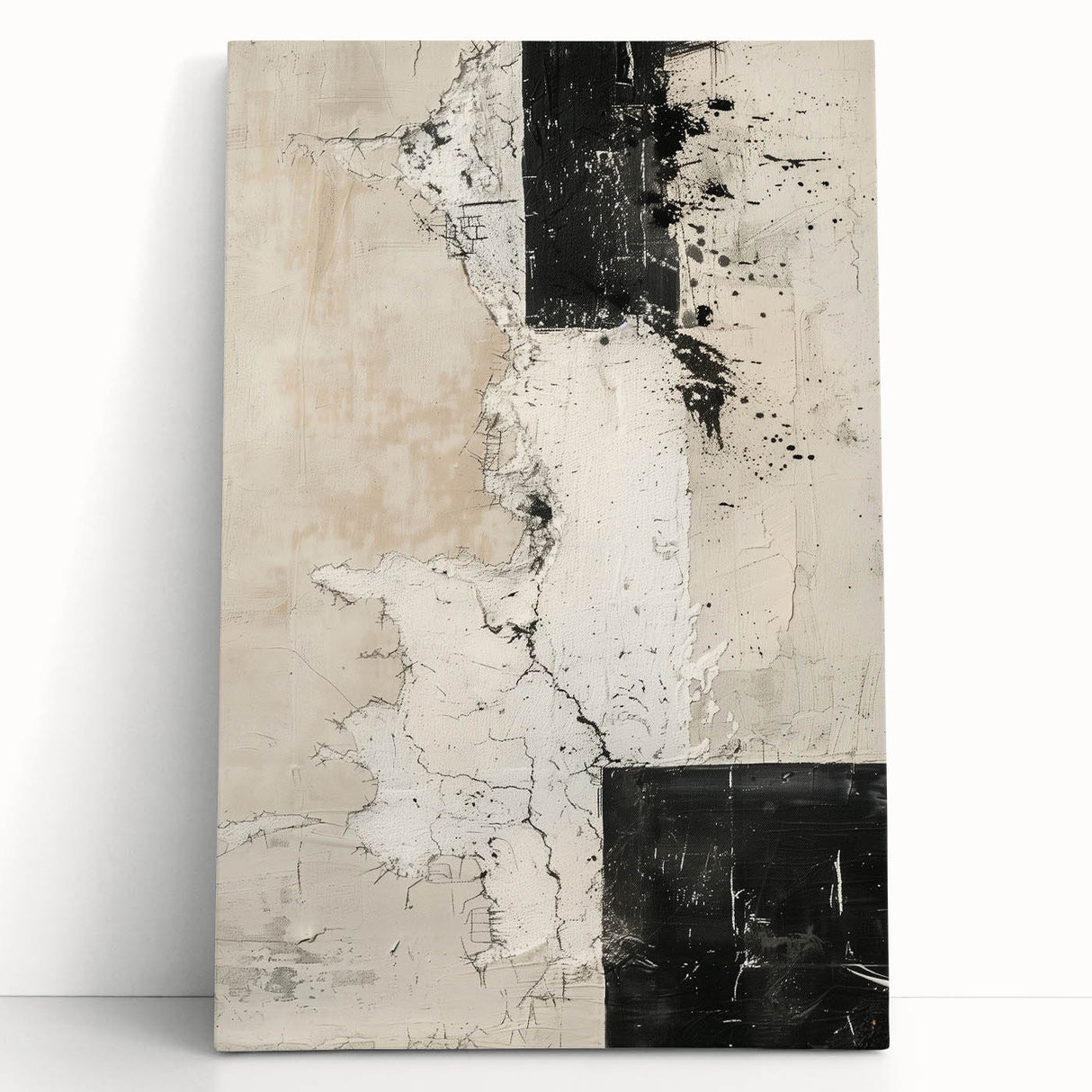 Mid Century Modern Abstract Art - Black and White Minimalist Textured Decor