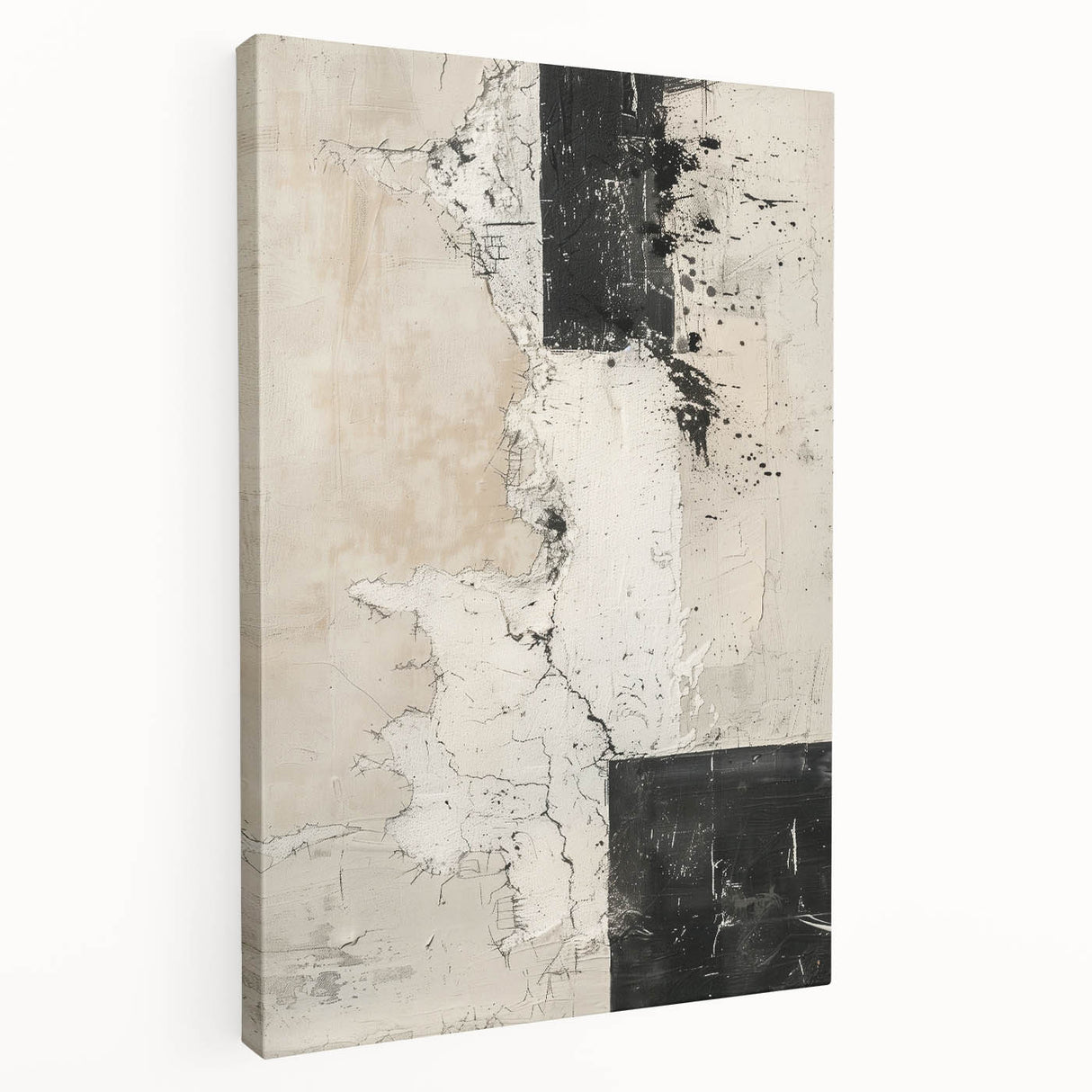 Mid Century Modern Abstract Art - Black and White Minimalist Textured Decor
