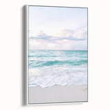 Vintage poster art of a colorful abstract design on a large framed canvas, suitable for living room decor.