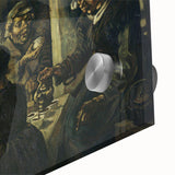 Large abstract wall art print on acrylic, featuring swirling blue and yellow hues in a mid-century modernist style.