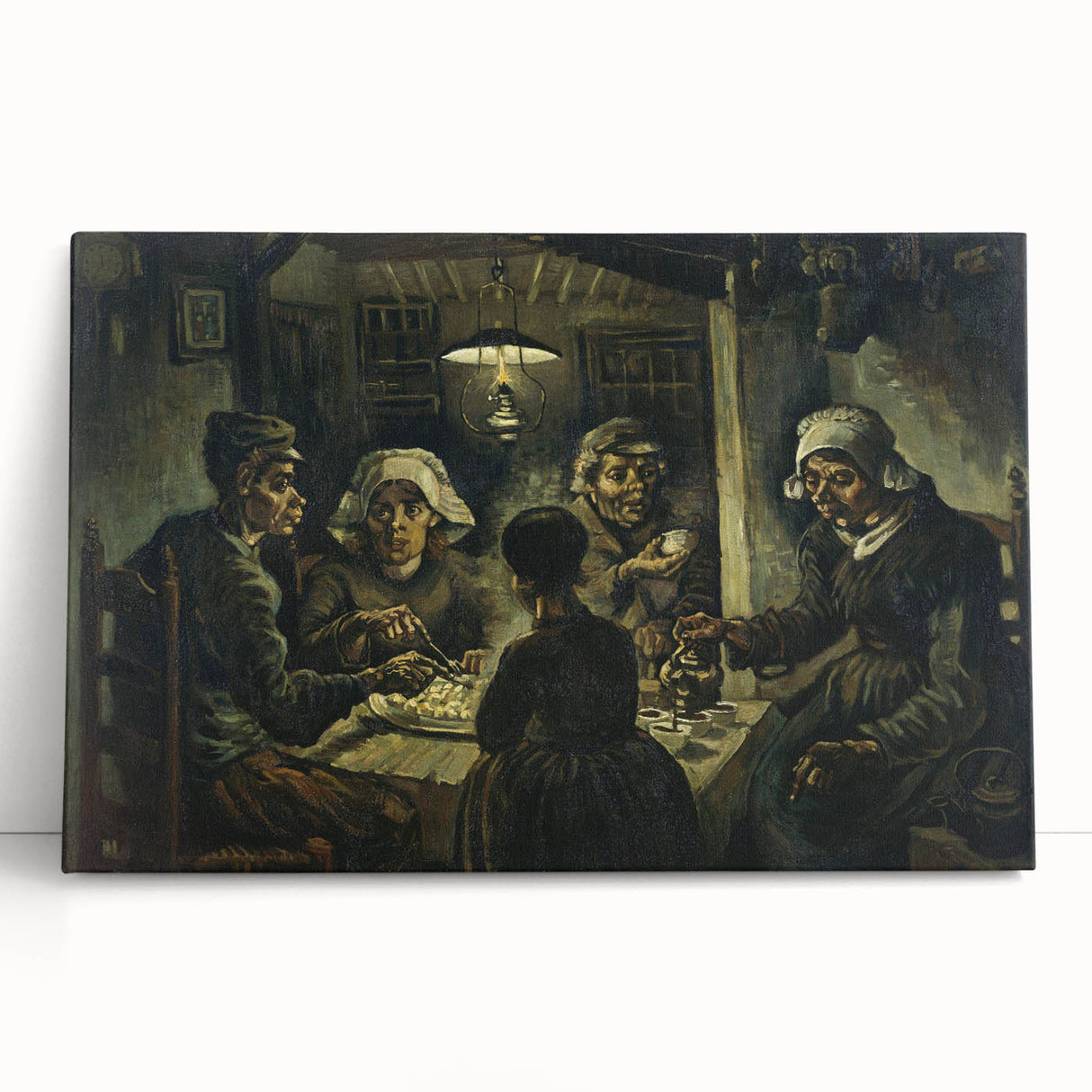 Large black and white stretched canvas of a Van Gogh-inspired abstract design, ideal for kitchen wall art.