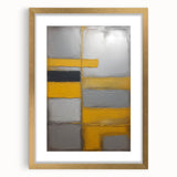 Abstract wall art featuring dynamic strokes in various shades of blue and gold, framed with a stylish mat. Ideal for modern home decor, adding a touch of elegance.
