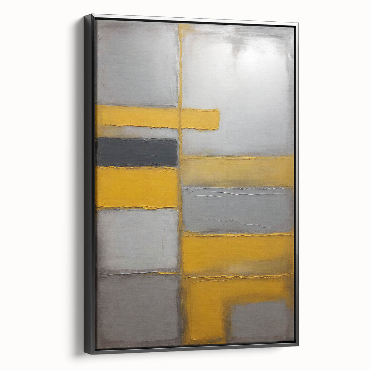 Framed abstract strokes wall art with a black border, showcasing vibrant colors and dynamic brushwork, perfect for modern home decor. Side view highlights the artwork's depth and texture, making it an ideal centerpiece for living spaces or galleries.