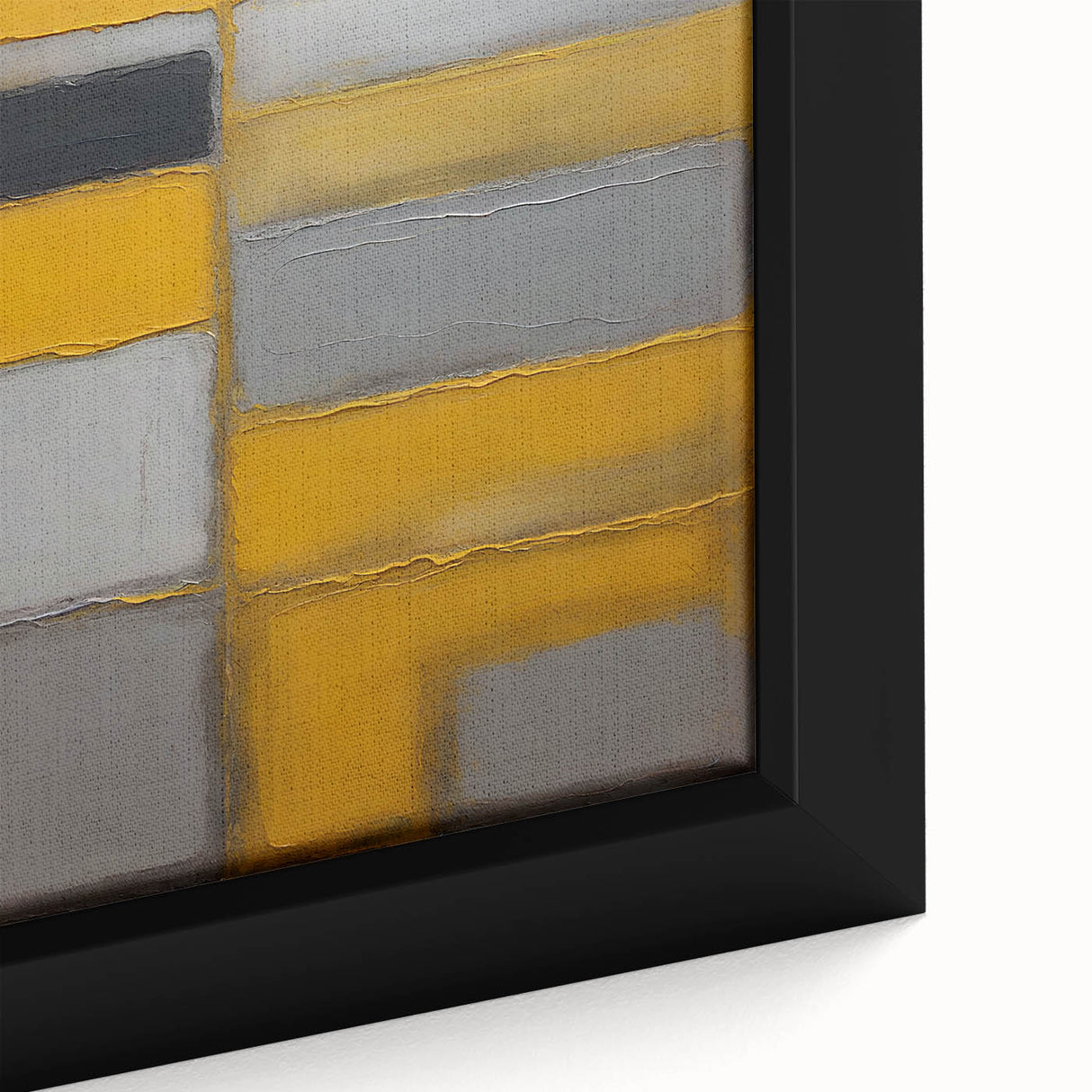 Close-up of a framed canvas featuring abstract strokes in vibrant colors, showcasing a modern art design ideal for contemporary home decor. The textured surface enhances visual interest, making it a striking focal point for any room.