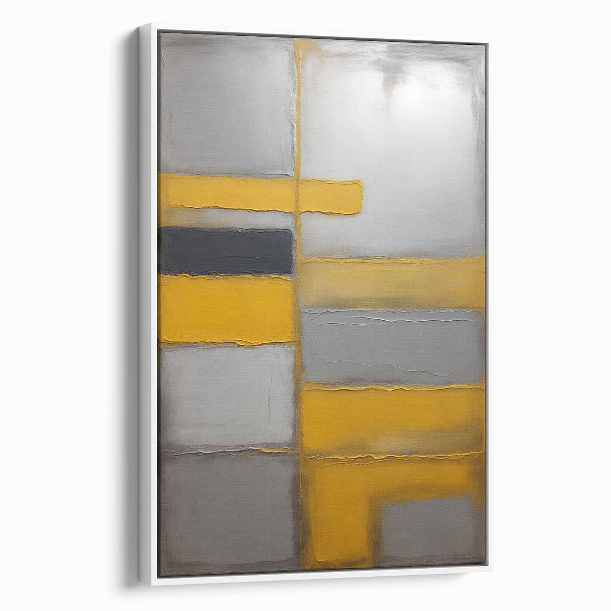 Abstract wall art featuring colorful strokes on a framed canvas, showcasing a modern design with white borders, perfect for contemporary home decor.
