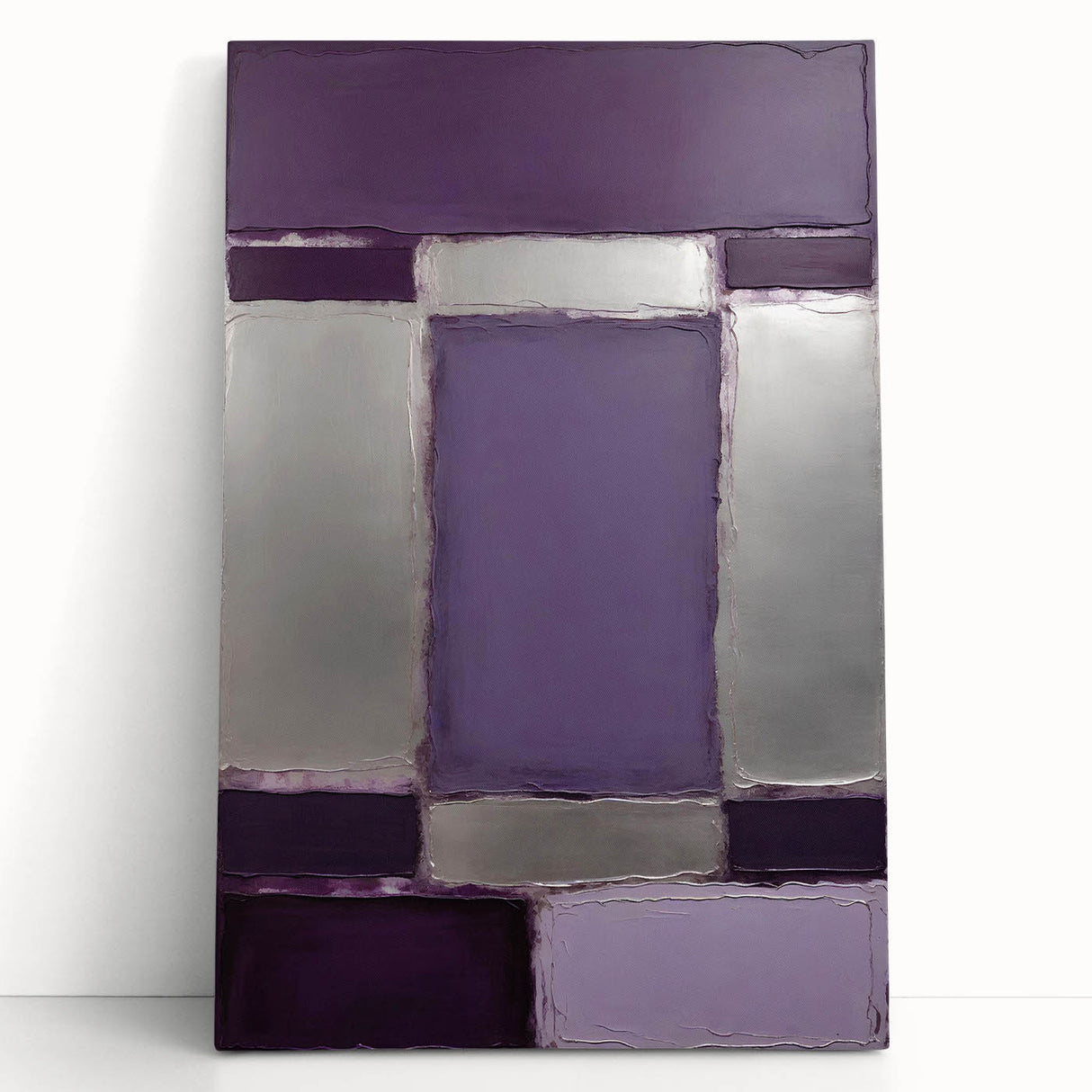 Abstract strokes wall art on a stretched canvas, showcasing vibrant colors of blue, pink, and gold. This modern decor piece leans against a neutral wall, enhancing contemporary interior aesthetics. Perfect for adding a splash of color and creativity to living spaces.