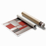 Abstract wall art print showcasing vibrant strokes in shades of blue, pink, and gold, rolled and ready for display, enhancing modern interior decor with a touch of creativity.