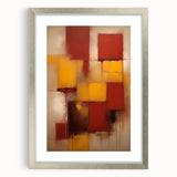 Abstract wall art featuring a design of colorful strokes in shades of blue, pink, and gold, framed with a silver mat, perfect for modern home decor.