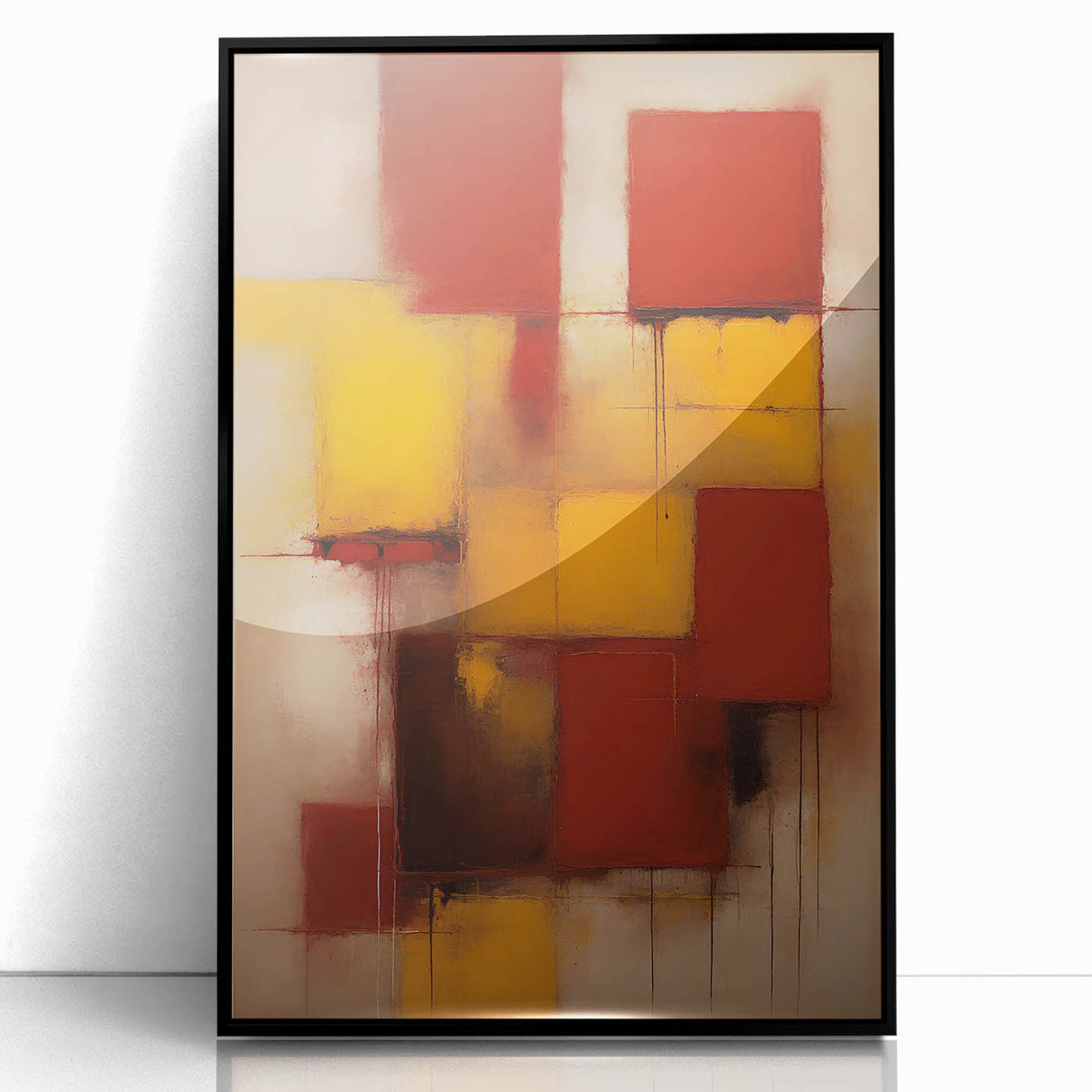 Framed abstract wall art featuring dynamic black strokes on an acrylic surface, designed to enhance modern home decor with a sleek, contemporary aesthetic.