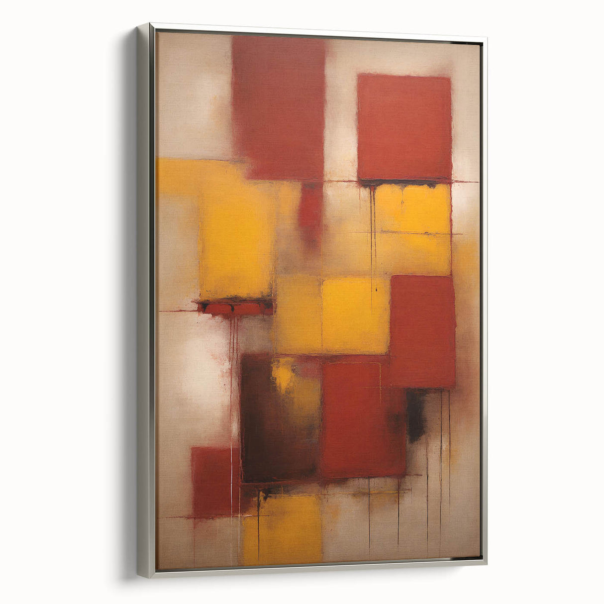 Framed abstract strokes wall art in silver, showcasing a modern design with vibrant colors and textures. Ideal for contemporary home decor and artistic spaces.