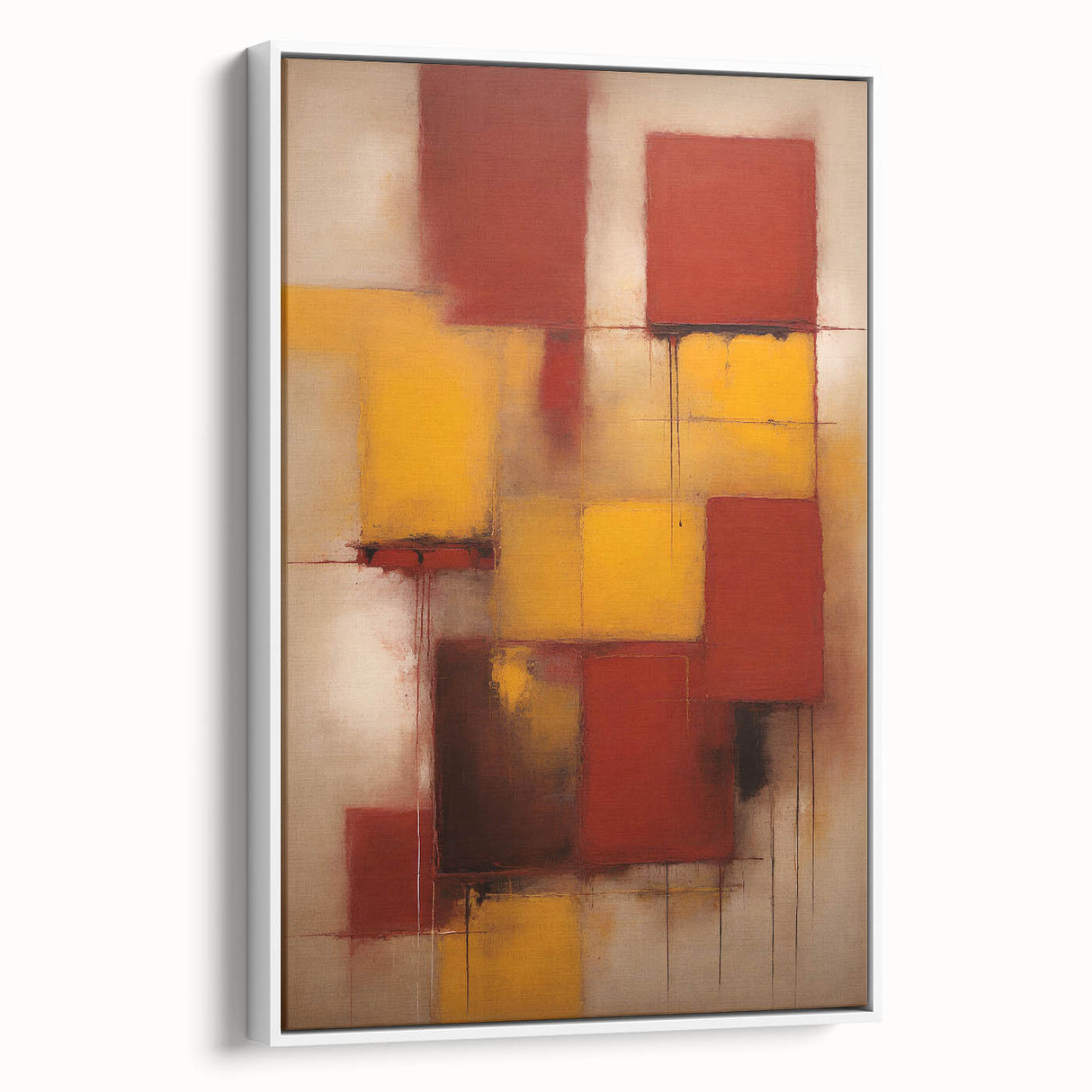 Framed canvas wall art showcasing abstract strokes in soft hues of white and gray, ideal for modern home decor. The side view highlights its sleek design and elegant frame. Perfect for enhancing contemporary living spaces.