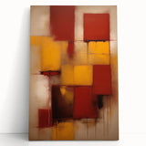 Abstract strokes wall art on stretched canvas with vibrant hues of blue, pink, and gold, leaning against a neutral wall, adding a modern touch to home decor.