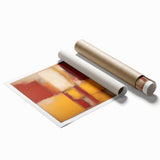 Abstract wall art print showcasing dynamic strokes in vibrant colors, rolled and ready for display, ideal for modern home decor or art enthusiasts.