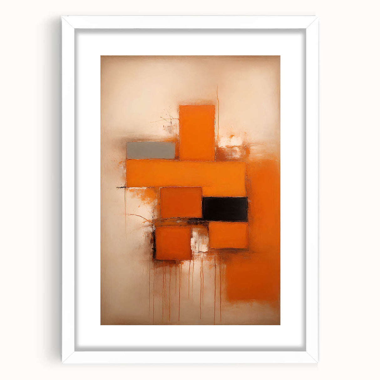Abstract strokes wall art framed with a white mat, showcasing vibrant colors and dynamic shapes, perfect for modern home decor and artistic expression.