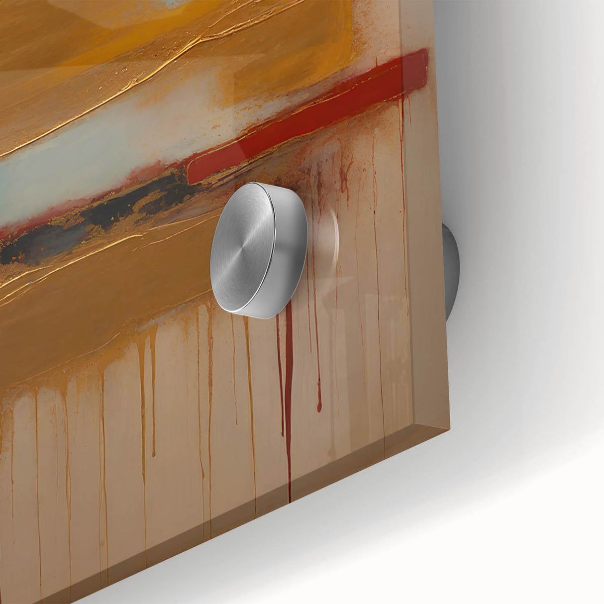 Close-up of abstract strokes wall art featuring vibrant colors and dynamic brush patterns, designed on acrylic glass to enhance modern interiors. Perfect for contemporary décor.