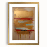 Abstract strokes wall art framed with a gold mat, showcasing vibrant colors and dynamic shapes, ideal for modern home decor and artistic interiors.