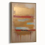 Framed canvas wall art featuring abstract strokes in gold, showcasing a modern design with textured details, perfect for contemporary home decor.