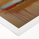 Abstract strokes wall art on rolled canvas showcasing vibrant colors like blue, orange, and yellow, ideal for modern home decor, elegantly packaged for delivery.