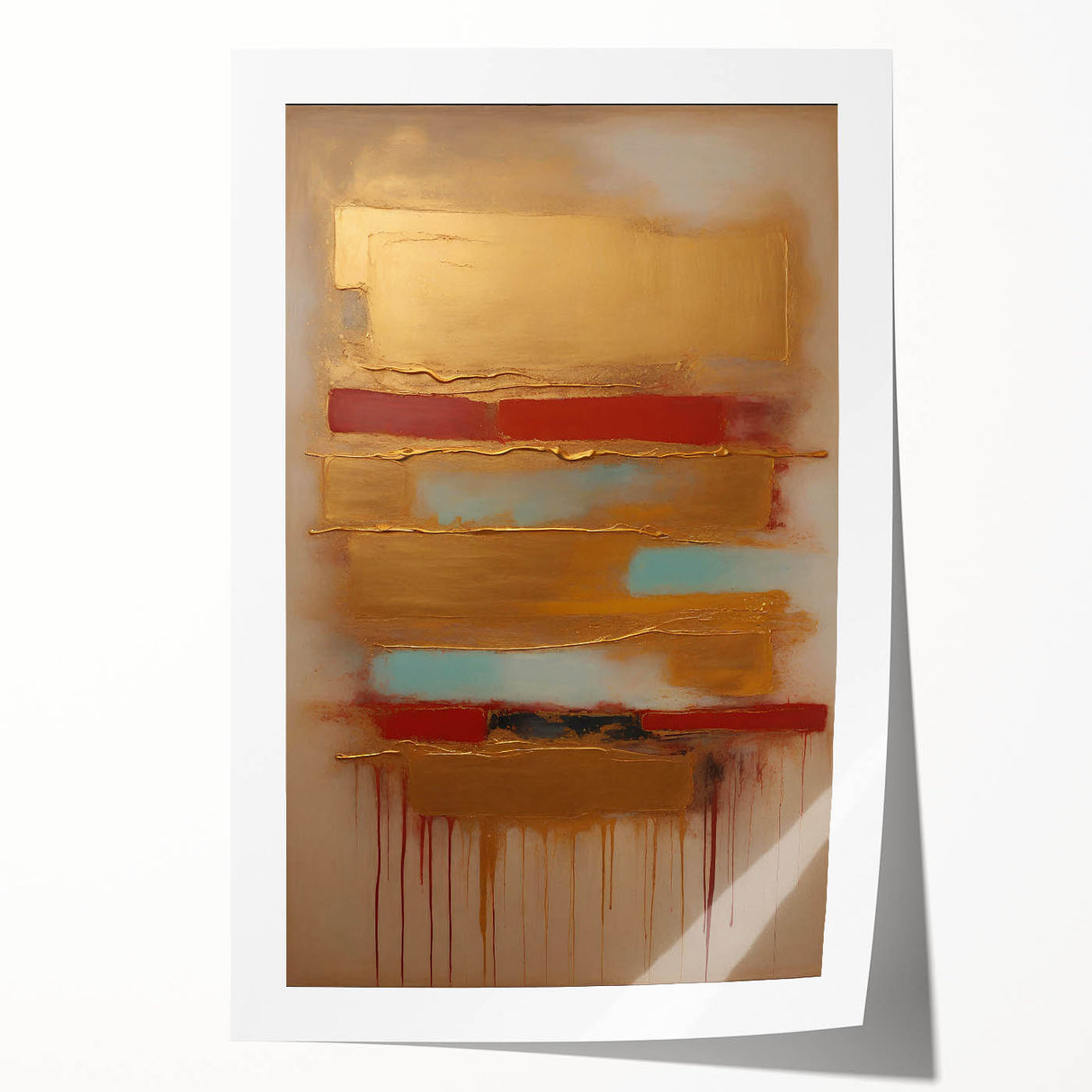 Abstract strokes wall art print featuring vibrant blues, pinks, and yellows on a textured surface, rolled and ready for framing to enhance modern decor.