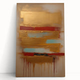 Abstract strokes wall art on stretched canvas, featuring vibrant colors and dynamic patterns, leaning against a textured wall, ideal for modern decor.