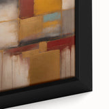 Close-up of framed abstract strokes wall art on canvas, showcasing vibrant colors of blue, orange, and green, ideal for modern home decor accents.
