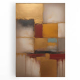 Abstract strokes wall art on stretched canvas, showcasing vibrant hues of blue, orange, and gold, ideal for modern decor and enhancing living spaces.