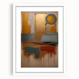 Abstract wall art featuring colorful strokes in a modern frame with a white mat, showcasing a vibrant contemporary design ideal for home decor.
