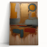 Abstract strokes wall art on stretched canvas in vibrant colors, leaning against a wall, showcasing modern design elements perfect for contemporary home decor.