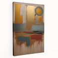 Abstract strokes wall art on stretched canvas showcasing vibrant colors and dynamic shapes, perfect for modern decor. Side view highlights the canvas's depth and texture, adding a contemporary touch to any room.